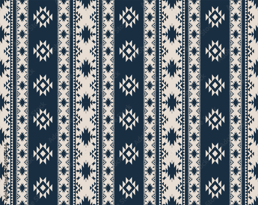 Aztec Navajo blue-white pattern. Vector aztec Navajo geometric shape ...