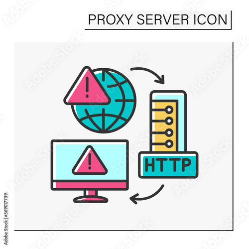 HTTP protocol color icon. Unsafe connections to global networks and computers. HTTP persistent connection. Proxy server concept. Isolated vector illustration