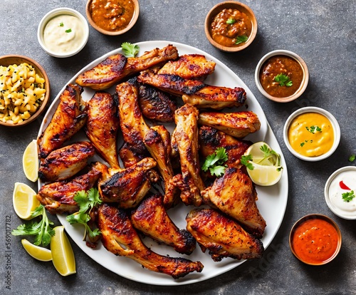 grilled chicken wings with spices and herbs