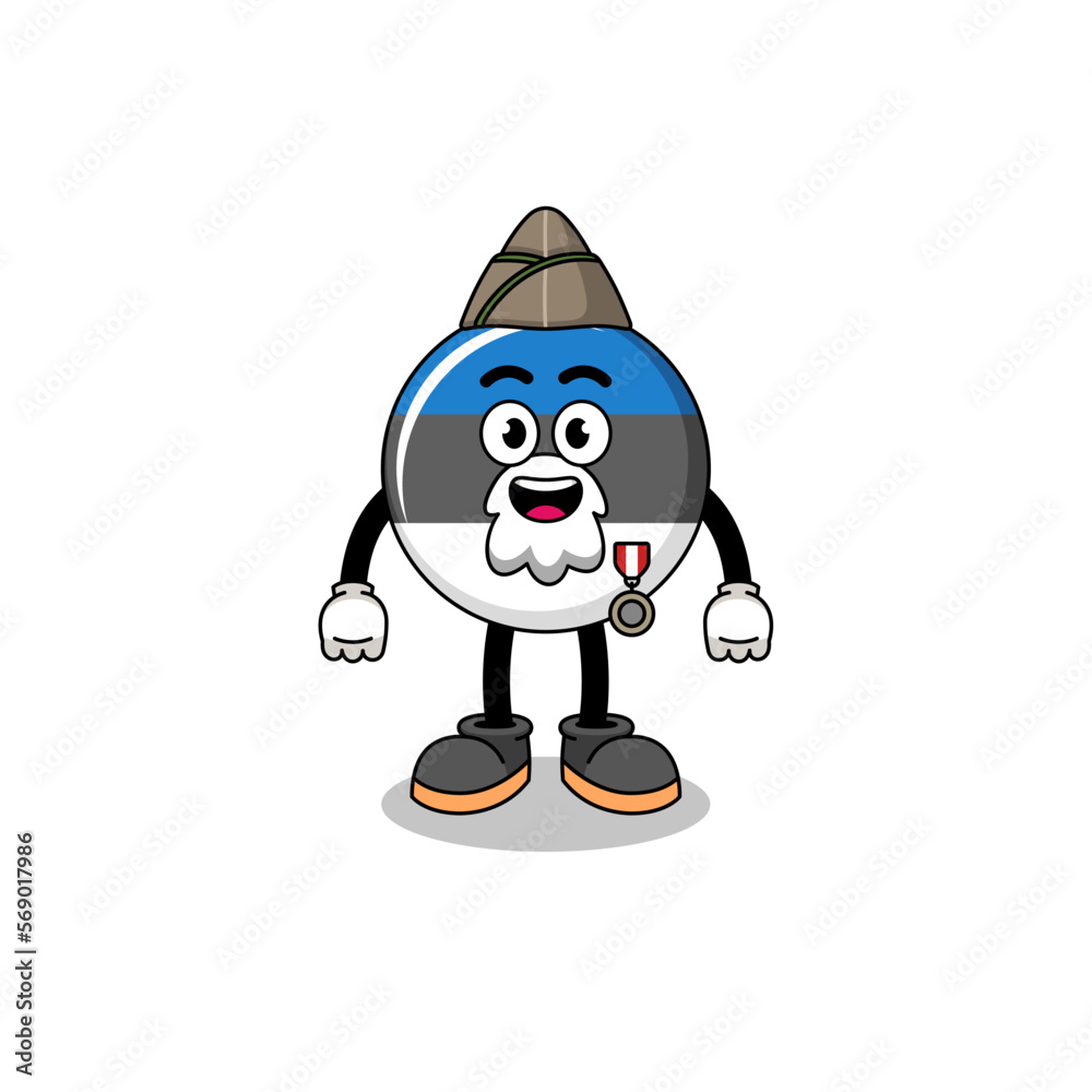 Character cartoon of estonia flag as a veteran Character cartoon of estonia flag as a veteran