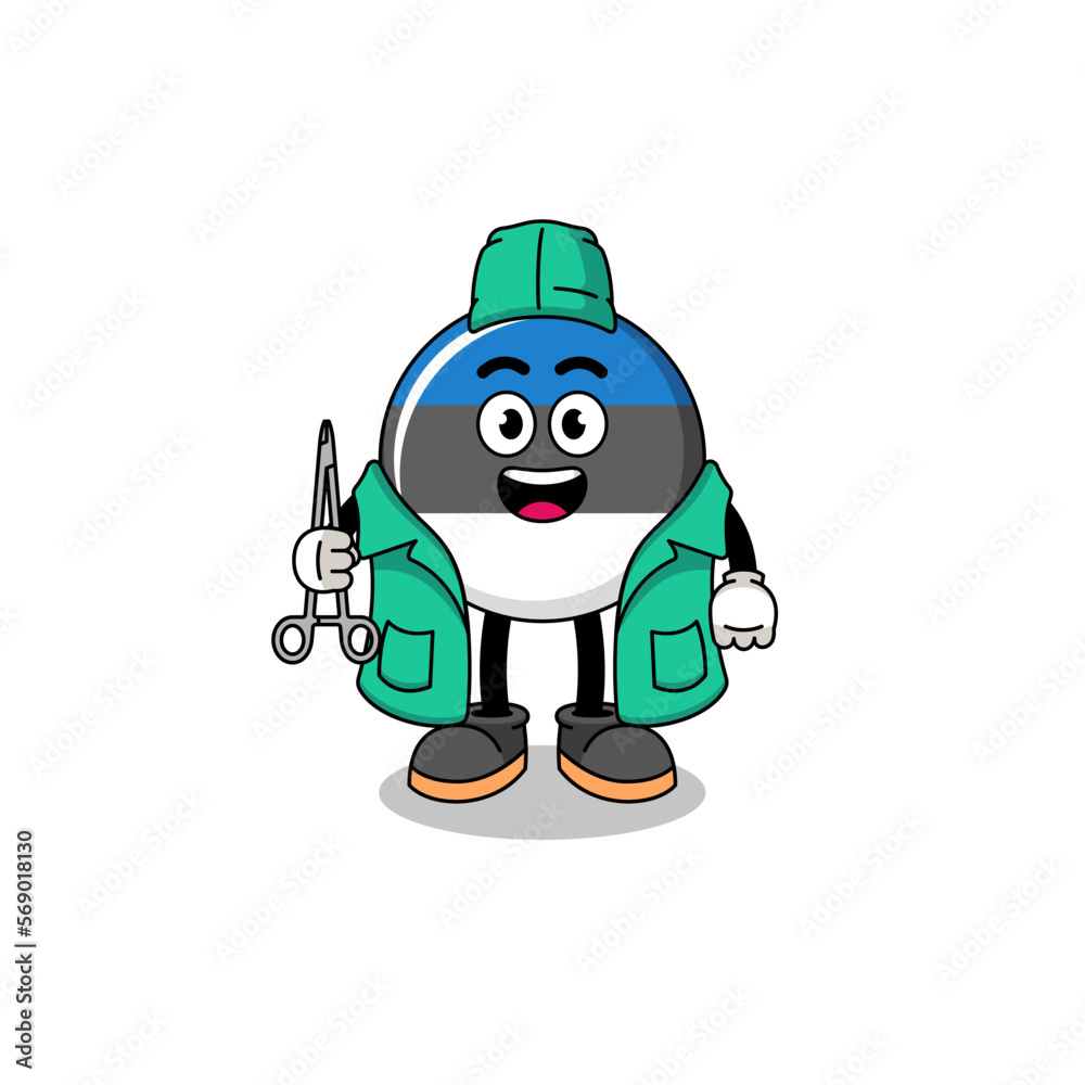 Illustration of estonia flag mascot as a surgeon Illustration of estonia flag mascot as a surgeon