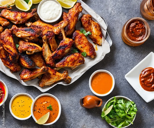 grilled chicken wings with spices and herbs