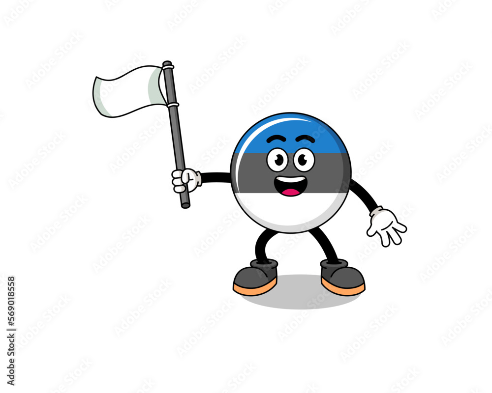 Cartoon Illustration of estonia flag holding a white flag Cartoon Illustration of estonia flag holding a white flag