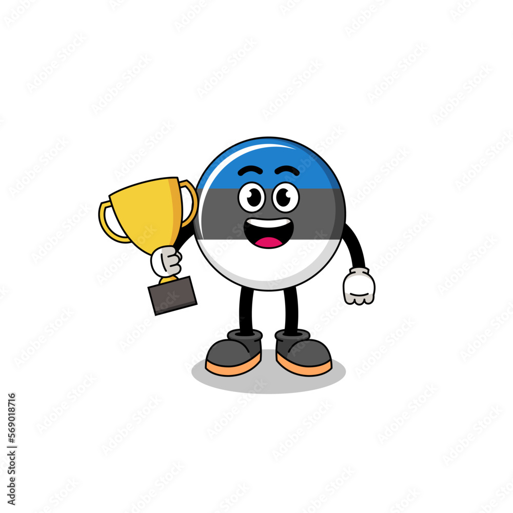 Cartoon mascot of estonia flag holding a trophy Cartoon mascot of estonia flag holding a trophy