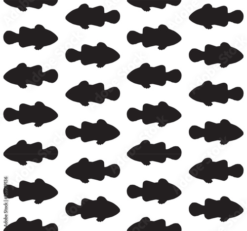 Vector seamless pattern of hand drawn clown fish silhouette isolated on white background