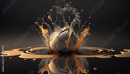 helium mix water kintsugi background, popping at high altitude with high speed capture, made with generative AI photo