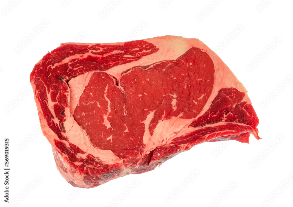 Obraz premium closeup raw rib eye steak isolated on white background