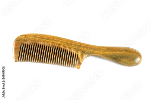 single wood comb isolated on white background