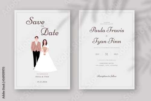 Wedding invitation template. Simple and minimalist wedding engagement template