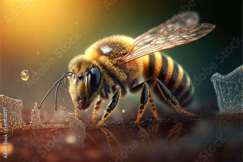 bee in a beehive on honeycomb eating honey from flowers, generative by AI © nishihata