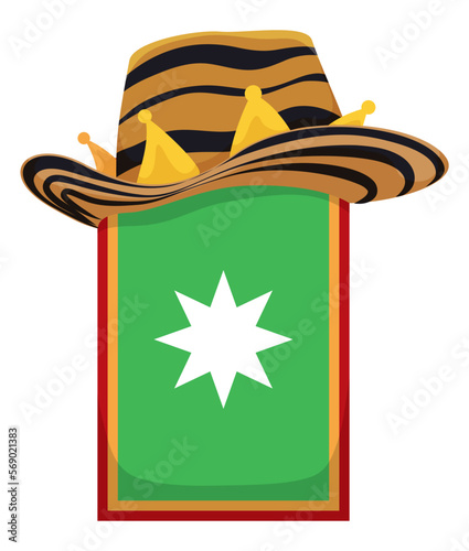 Traditional Sombrero vueltiao with crown parts over Barranquilla's flag, Vector illustration photo