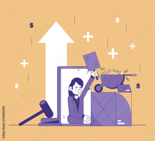 Woman bidding onlines auction concept