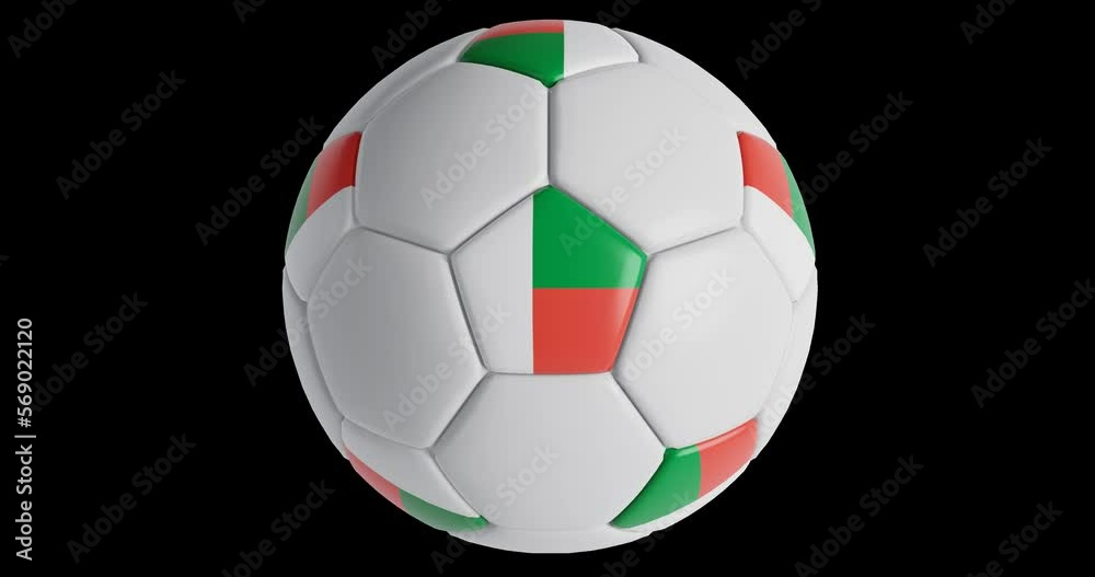 Soccer ball with flag of Madagascar , black background loop alpha Trasparent 3D Soccer ball with flag of Madagascar , black background loop alpha Trasparent 3D