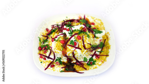 Rajasthani Shahi Raj Kachori, stuffed katchori with potato and sprout filling and served with curd, chutney and sev