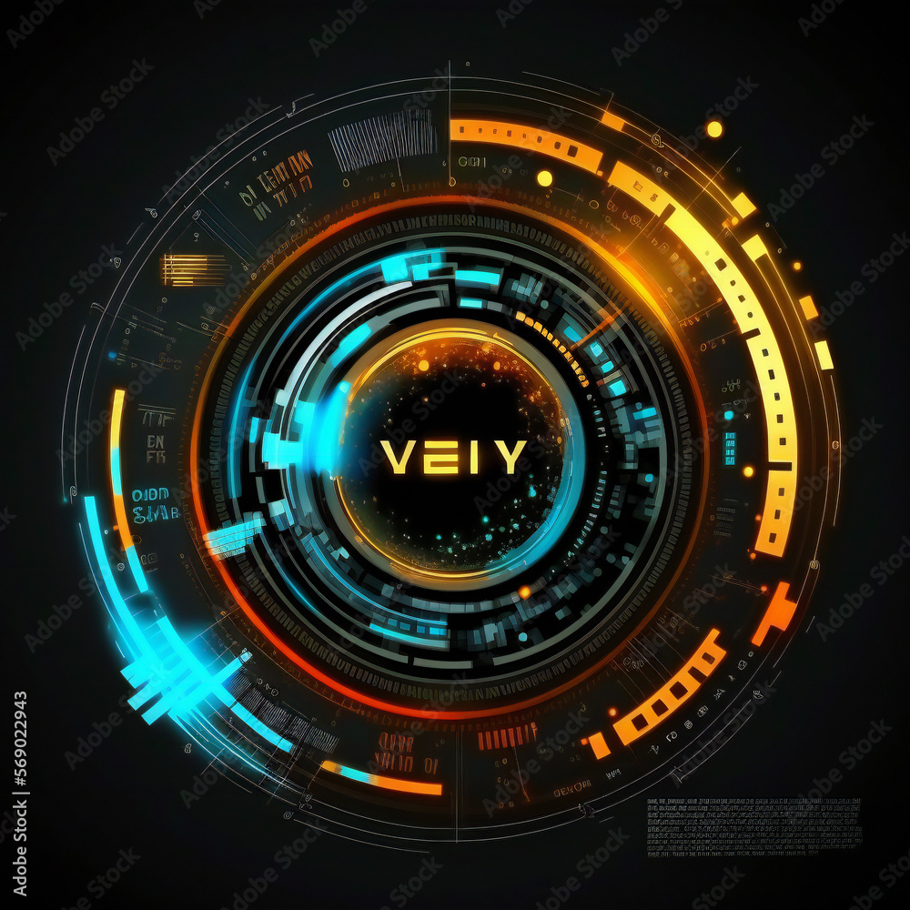 Data center interface futuristic concept. Circular hud element of big data. Cyber system security for technology business graphic resouces. Generative AI image . Data center interface futuristic concept. Circular hud element of big data. Cyber system security for technology business graphic resouces. Generative AI image .