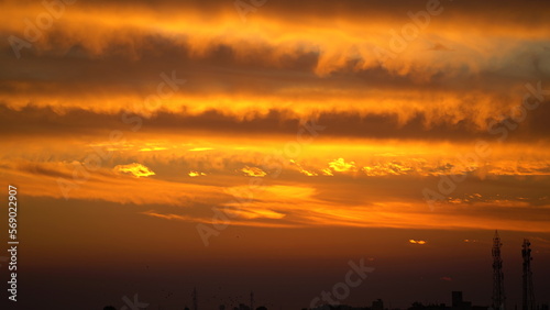 Dramatic religious background - hell realm, bright lightnings in dark red apocalyptic sky, judgement day, end of world, eternal damnation, dark scary silhouettes