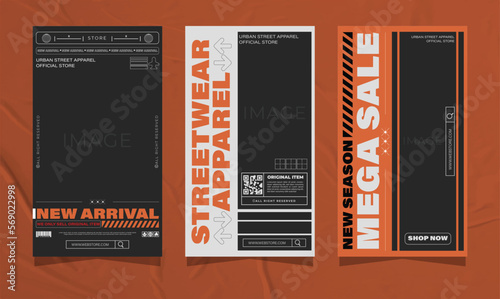 Modern urban futuristic streetwear fashion design for social media story template, poster and print for tshirt. editable template bundle design