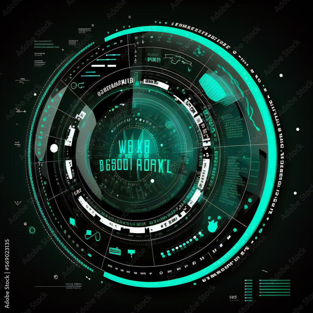 Data center interface futuristic concept. Circular hud element of big data. Cyber system security for technology business graphic resouces. Generative AI image . Data center interface futuristic concept. Circular hud element of big data. Cyber system security for technology business graphic resouces. Generative AI image .