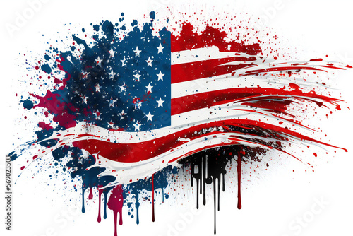 Color powder splash of USA American Flag, abstract art, patriotic America, Generative AI image .