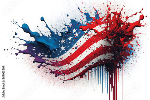 Color powder splash of USA American Flag, abstract art, patriotic America, Generative AI image .