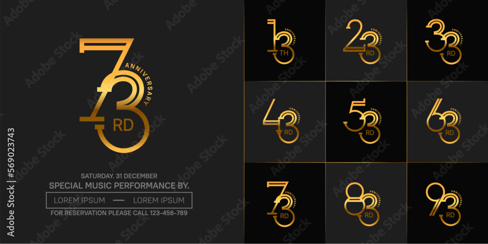 set of anniversary golden color with black background for special celebration event