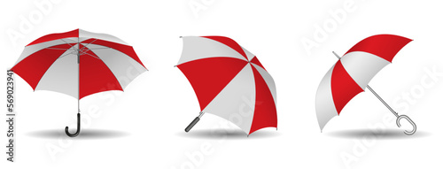 set of realistic striped umbrella in various type.