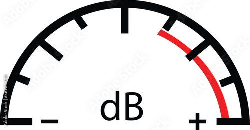 Decibel meter scale icon on white background. Gauge sound symbol. Sign volume amplifier sign. db logo. flat style.