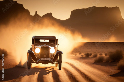 vintage car on sunset background  generative art