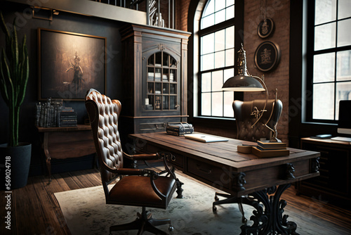 Luxury room workspace with trendy modern furniture