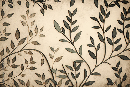 Vintage leaves and branches neutral color illustration for background  wallpaper  design  fabric