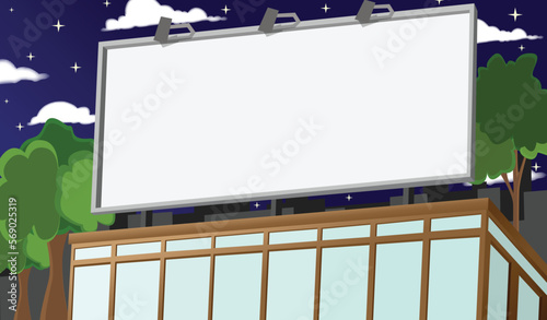 Billboard on building at night sky for copy space. flat design vector illustration. copy space mockup template display