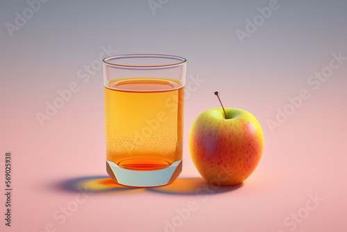 3d glass of apple juice illustration with a pastel backdrop made by generative ai