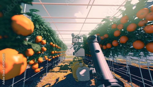 smart robotic farmers in agriculture futuristic robot automation to work to spray chemical fertilizer or increase efficiency, generative by AI photo