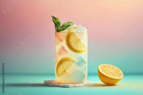3d glass of lemonade illustration with a pastel backdrop made by generative ai