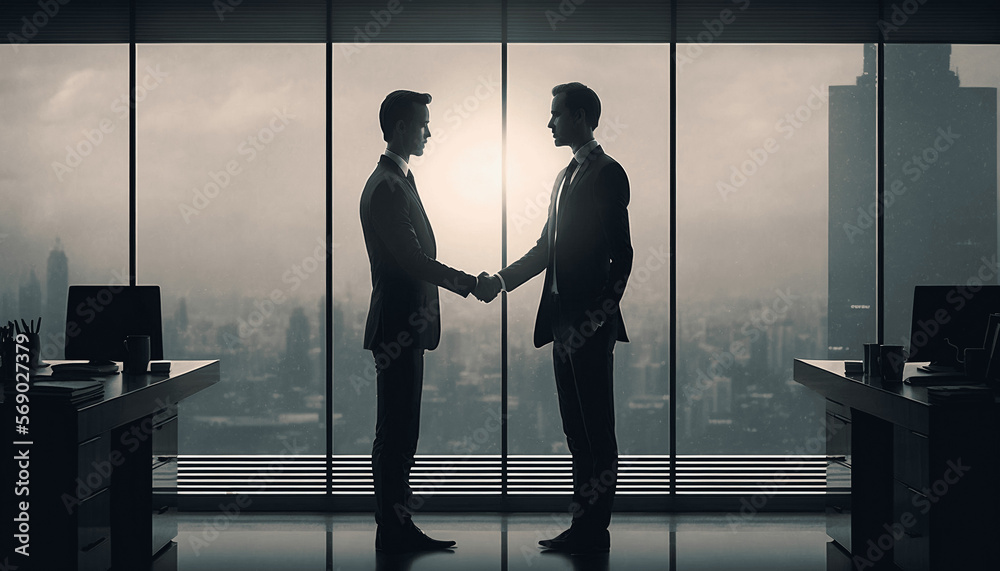 2 businessmen shaking hands in an office 2 businessmen shaking hands in an office