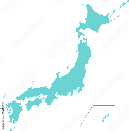 水色の日本地図のシルエットイラスト