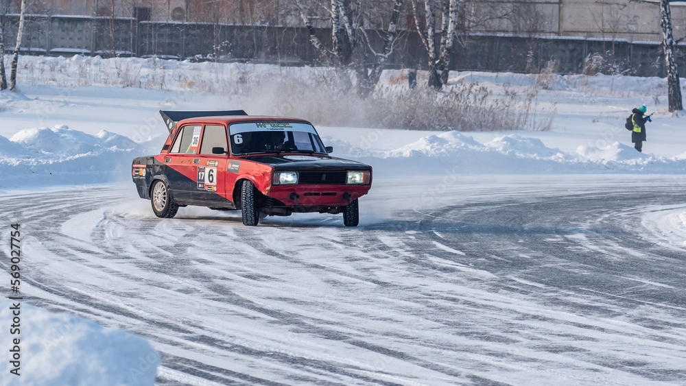 Car racing on ice in winter Car racing on ice in winter