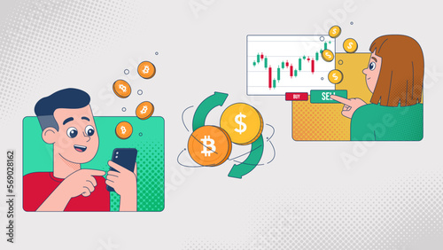 Crypto currency exchange concept illustratin