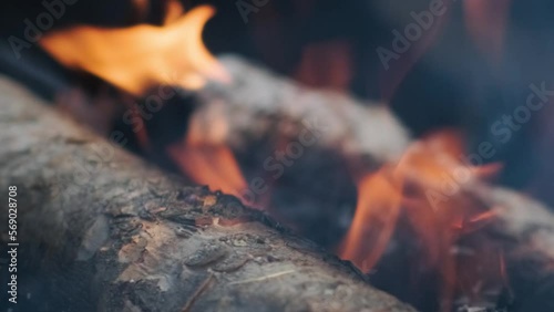 Outdoor Firepit Logs burning in Slow-motion close up 