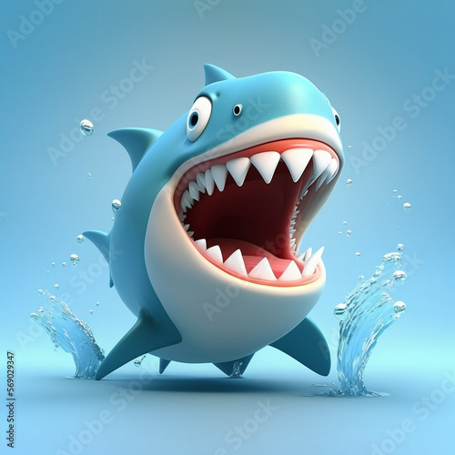 Cute cheerful shark 3d style with gradient background created with Generative AI technology