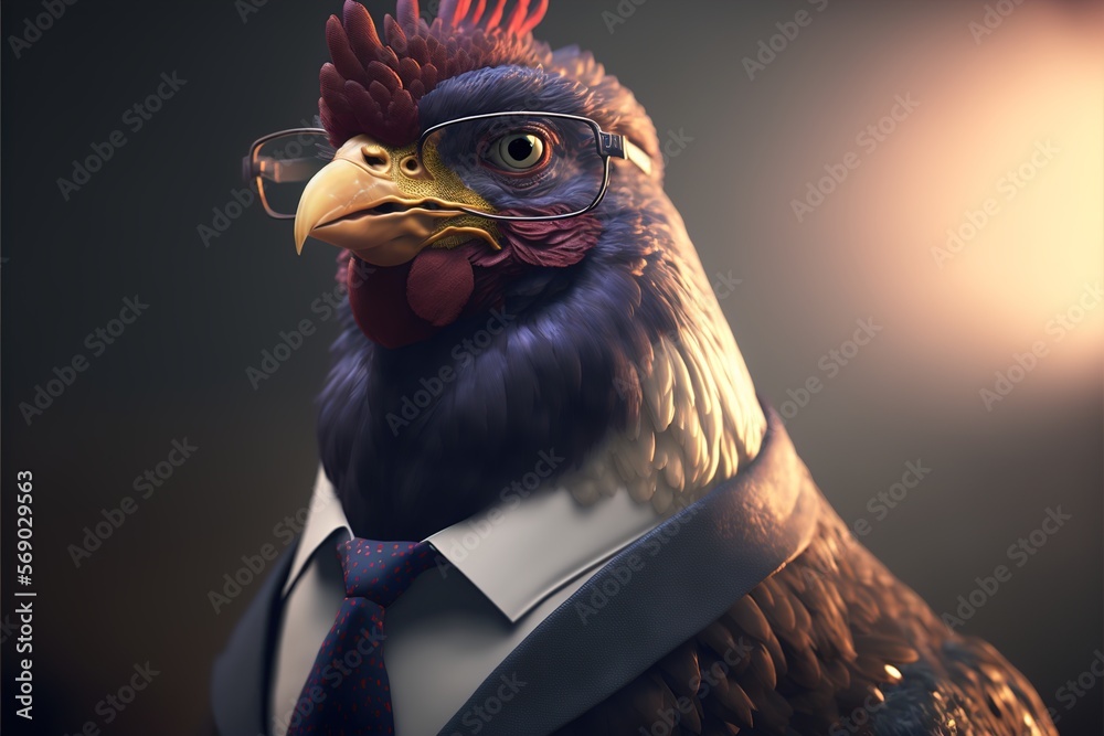 chicken animal in suit, isolated, business, personality type, animal types created with generative ai technology