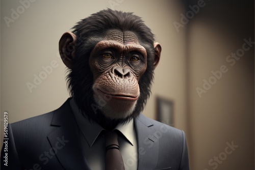 chimp animal in suit, isolated, business, personality type, animal types created with generative ai technology © Picture Office