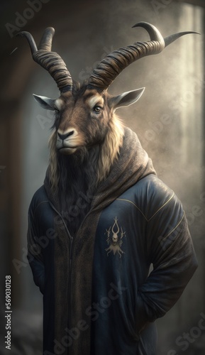 Cool, Cute and Adorable Humanoid Markhor in Stylish Sportswear: A Unique Athletic Animal in Action with Comfortable Activewear and Gym Clothes like Men, Women, and Kids (generative AI) © Get Stock