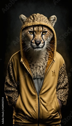 Cool  Cute and Adorable Humanoid Wild cat in Stylish Sportswear  A Unique Athletic Animal in Action with Comfortable Activewear and Gym Clothes like Men  Women  and Kids  generative AI 