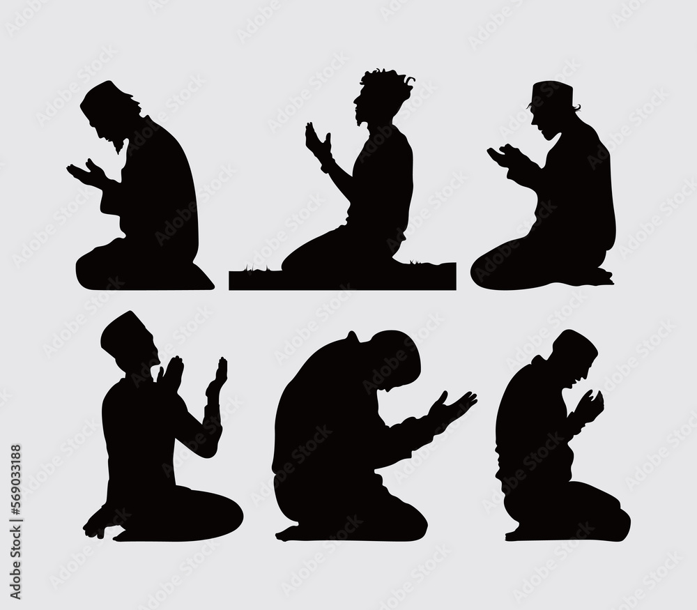 Man praying silhouette islamic illustration vector element clipart ...