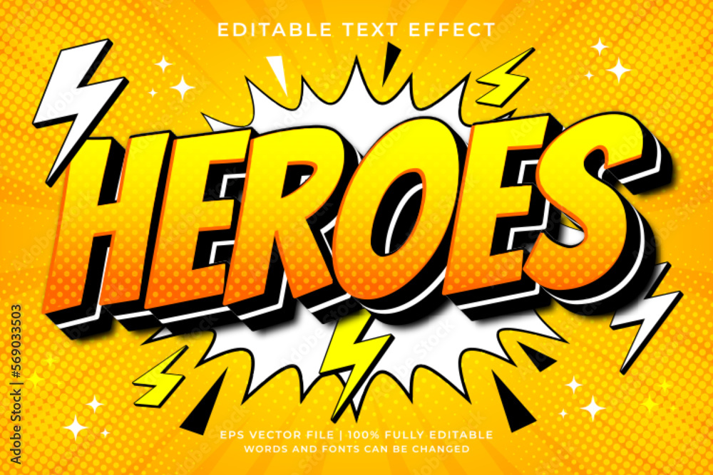 Obraz premium Heroes text effect - Cartoon pop art text in comic style theme