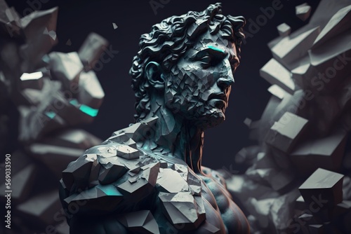 Digital artificial futuristic roman sculpture created with generative ai technology