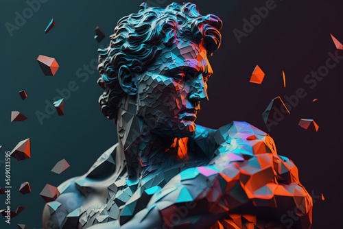 Digital artificial futuristic roman sculpture created with generative ai technology