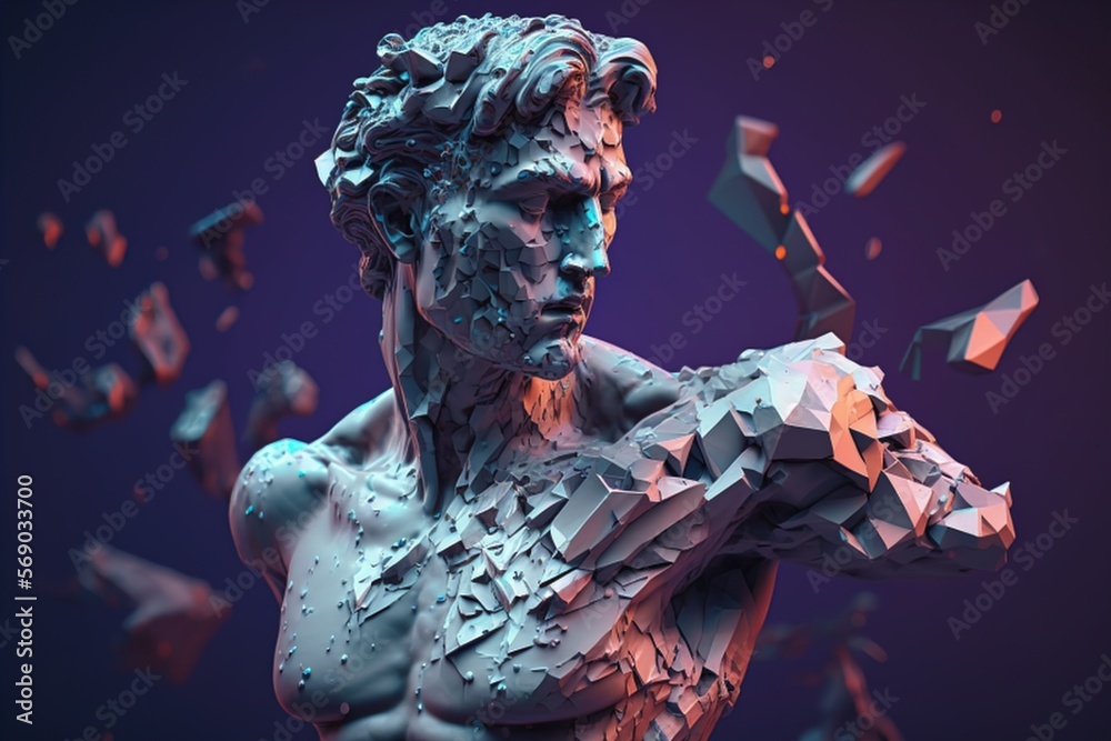 Digital artificial futuristic roman sculpture created with generative ai technology