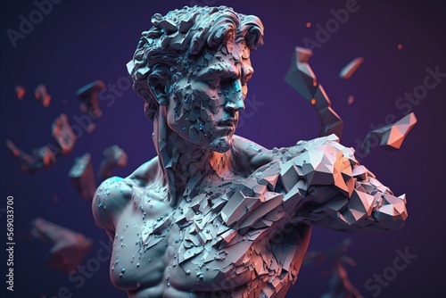 Digital artificial futuristic roman sculpture created with generative ai technology